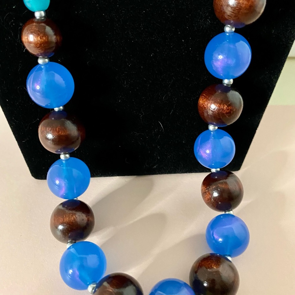 Vintage 1970s Designer Rachel Opalescent Necklace pink/blue brown with silver
